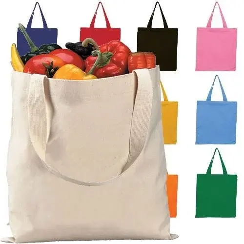 Custom eco friendly simple reusable plain shopping blank recycled cotton canvas tote grocery bags with logo