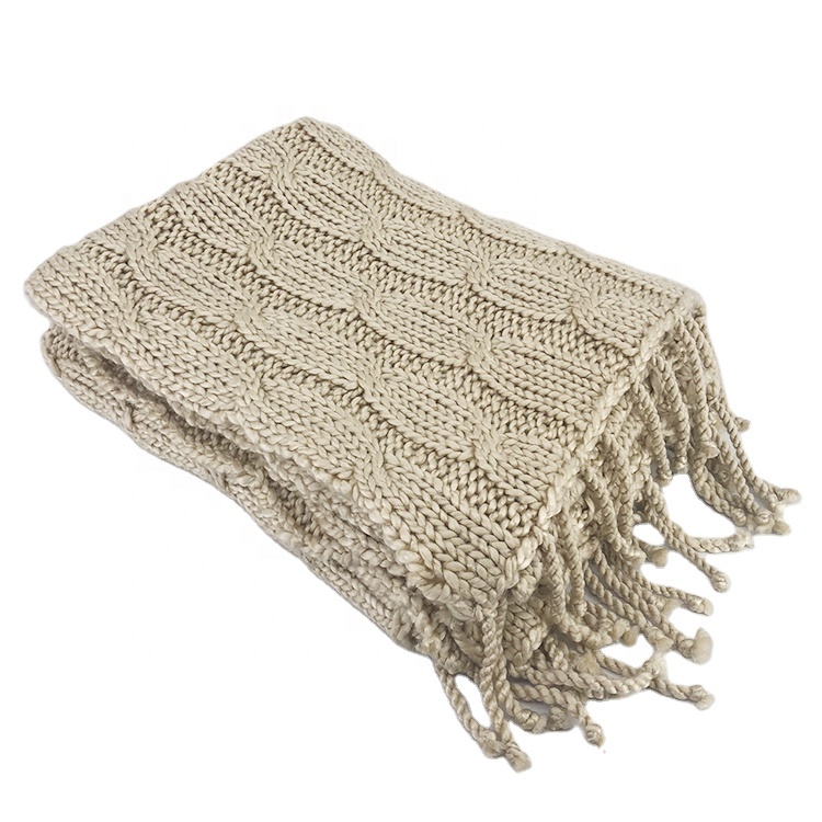 Wholesale Acrylic crochet blanket solid color tassel Sofa Throw
