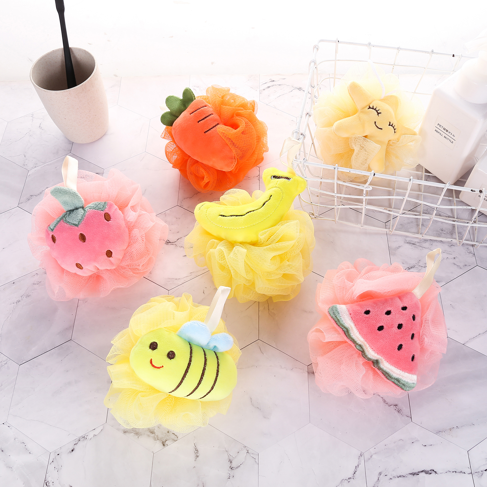 Милые фруктовые животные губка для душа для ванны Loofahs сетчатый пуф душевой шар мультяшный скребок для тела мячи для душа сетка для детей и взрослых
