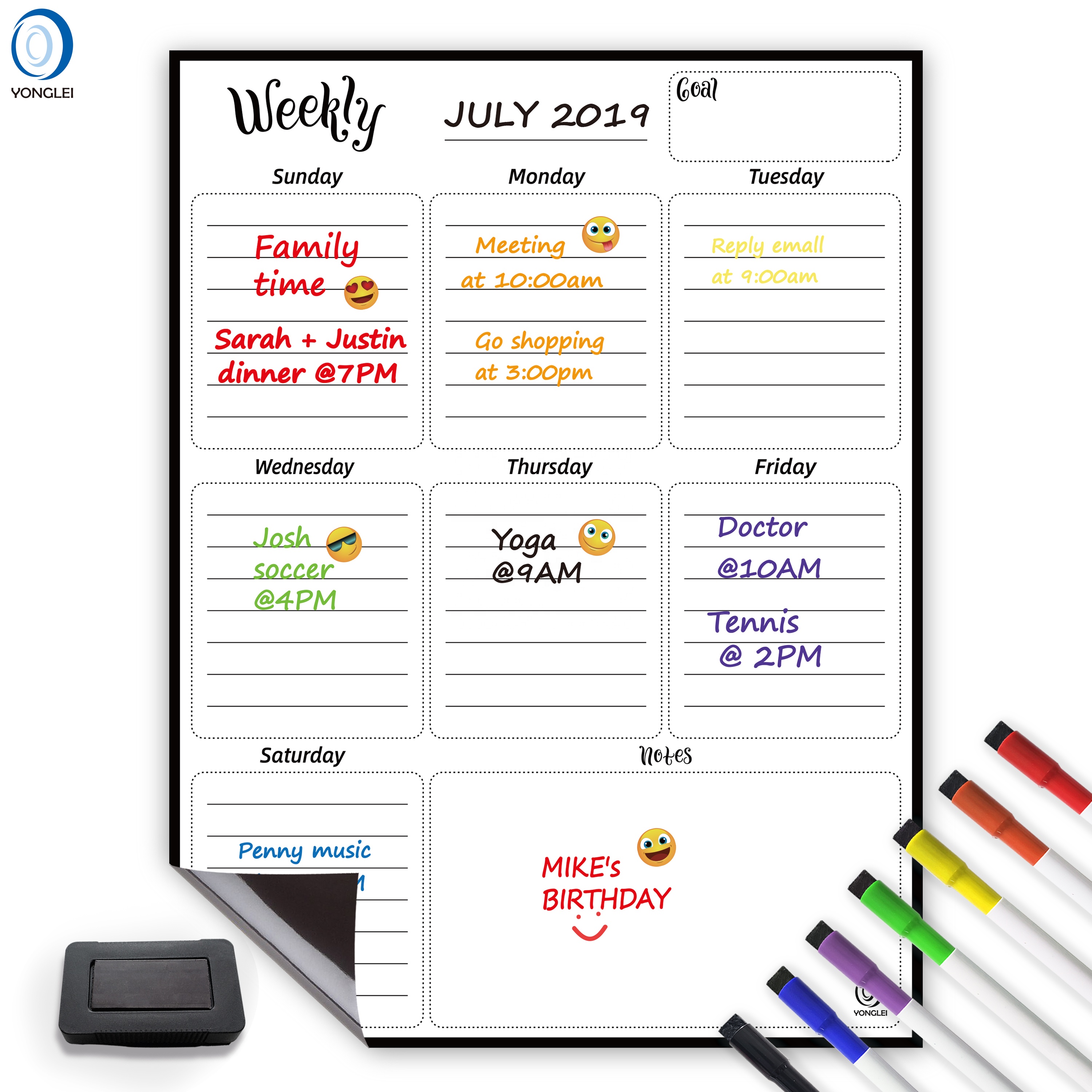 10.7-9 Nanotechnology dry erase magnetic refrigerator calendar weekly calendar pad calendar