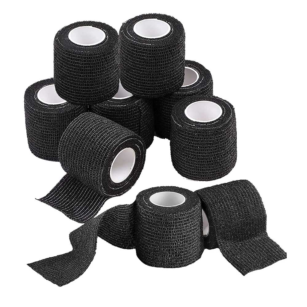 Black Non-Woven Self-Adhesive Sticky Elastic Grip Bandage, Disposable Tattoo Handle Bandage