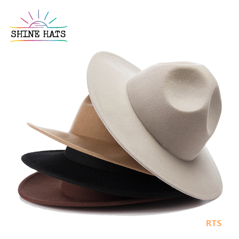 2021 Shine Hats Luxury Chapeau Sombrero Fieltro Custom Wool Concave Crown Wholesale Ladies Women Round Top Felt Fedora Hat