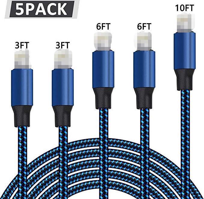 Free shipping Custom 3ft 6ft 10ft 5 Pack Nylon Braided 2A Fast Charging USB Cable for iPhone Charger Cable