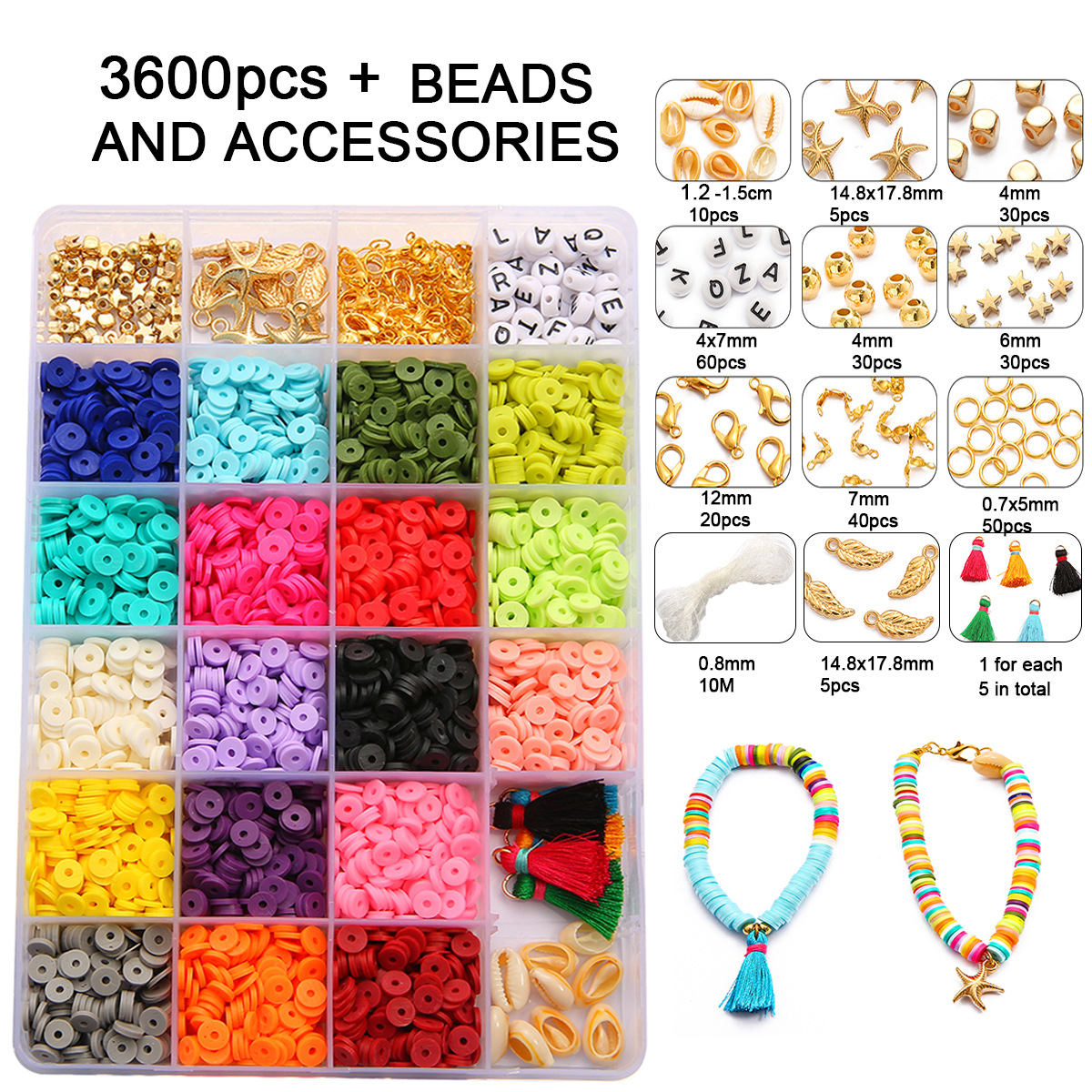 3600Pcs Flat Round Polymer Clay Spacer Beads with Pendant Charms Kit Colors Polymer Clay Jewelry Making