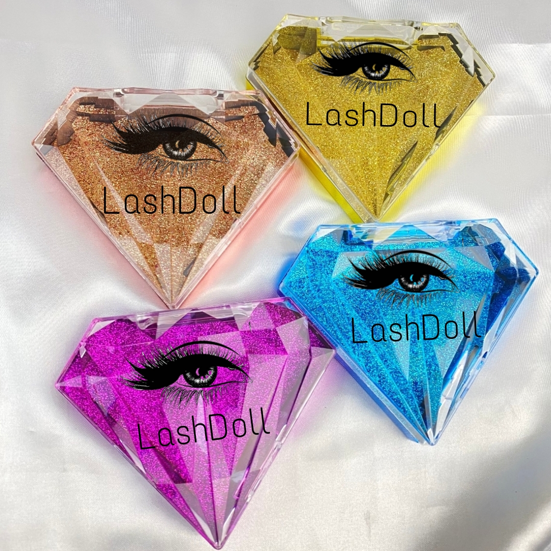 Eyelashes box vendor Diamond purple custom logo eyelashes case mink lashes packaging