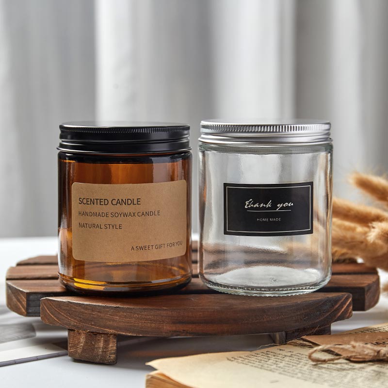 Hot Selling 8oz Wide Mouth Amber Straight Side Round Glass Jar With Black Lids