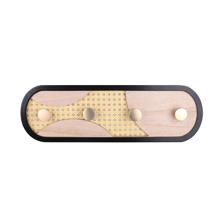K&B light wall mount coat rack rattan hook natural wood color wall mount hook shelf for clothes