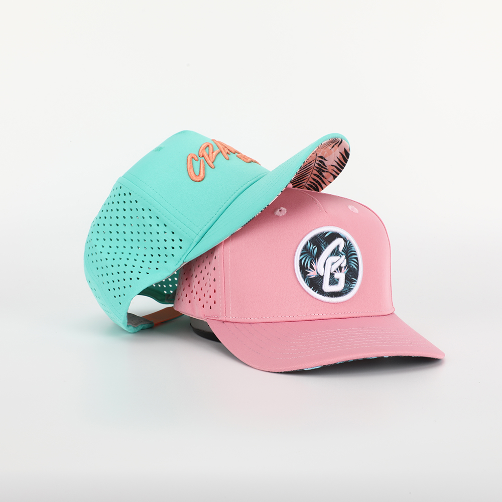 Custom 5 Panel 3D Embroidery Patch Logo Gorras Underbrim Print Baseball Cap,Waterproof Laser Cut Hole Sports Perforated Dad Hat