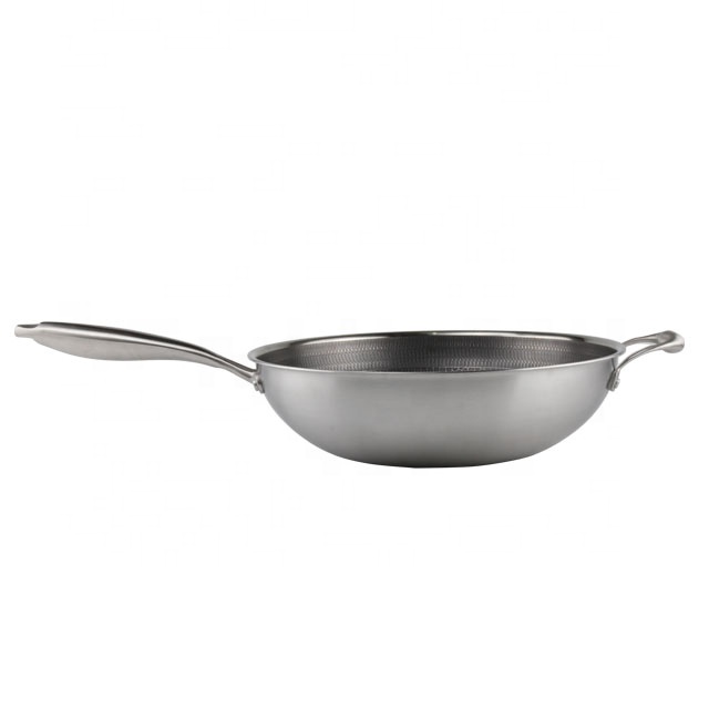 304 stainless steel non stick honeycomb frying pan with premium deluxe handle