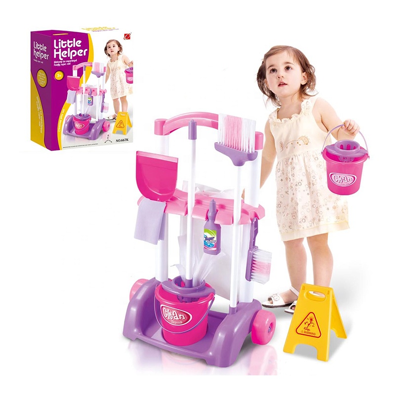 Household Cleaning Tool Cart Set Toys New for Kids Product Educational Pretend Play Pink Other Pretend Play & Preschool 41*27*58