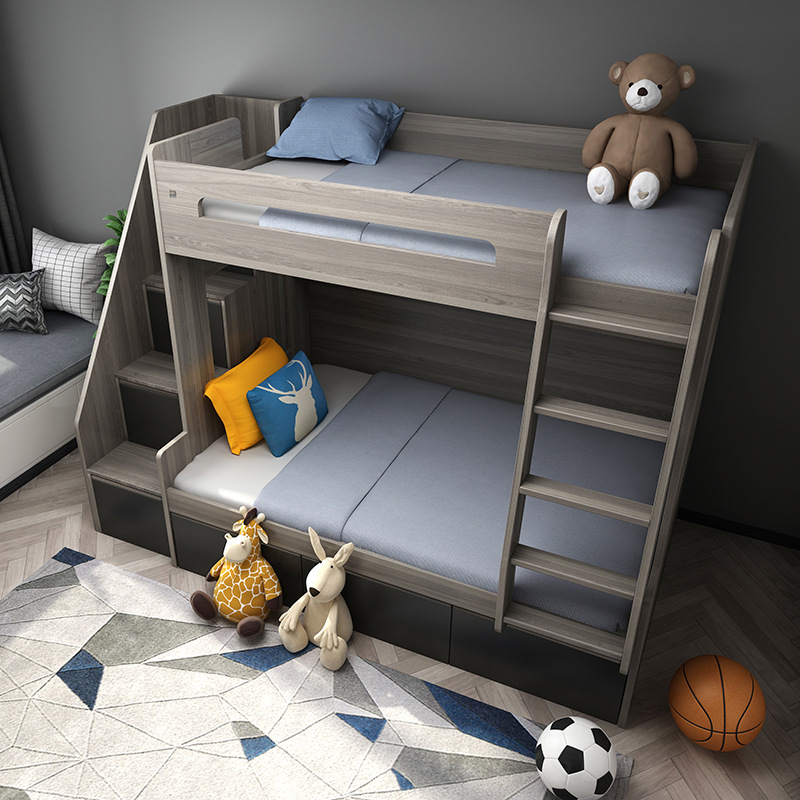 Custom Price Cheap 2 Floor Modern Set Child Children Furniture Designs Solid Wooden Bunk Wood Bed With Stairs