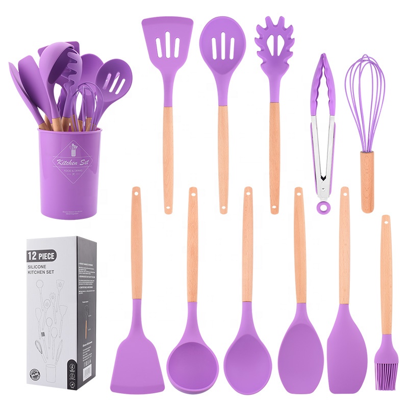 Stocked 12 Pieces Kitchen Set Food Grade Silicone Cooking Utensils For Home