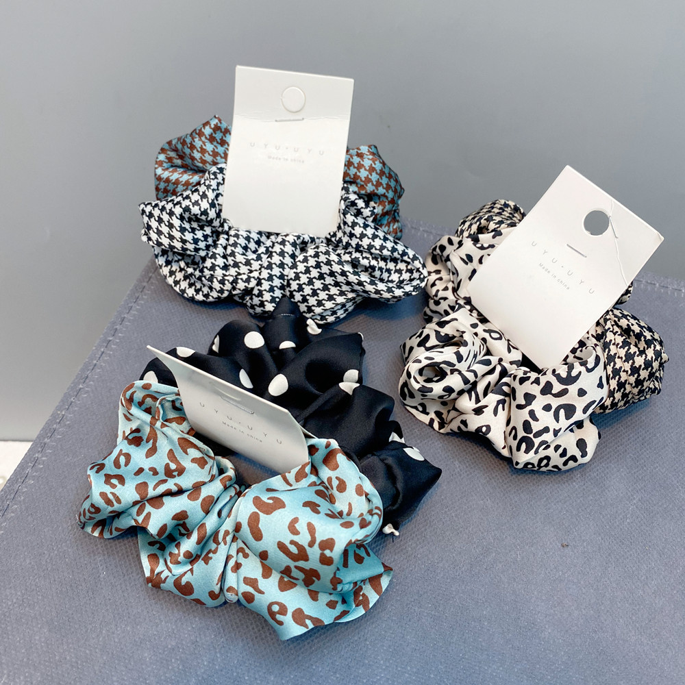 Custom Cloth Ponytail Hair Band Women Leopard Print Cloth Elastic Scrunchies Hair Ties Bands