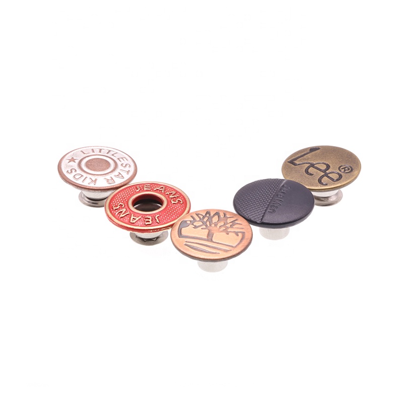 Manufacturer press tack custom engrave 3D brand Logo denim rivet tack brass buttons for jeans