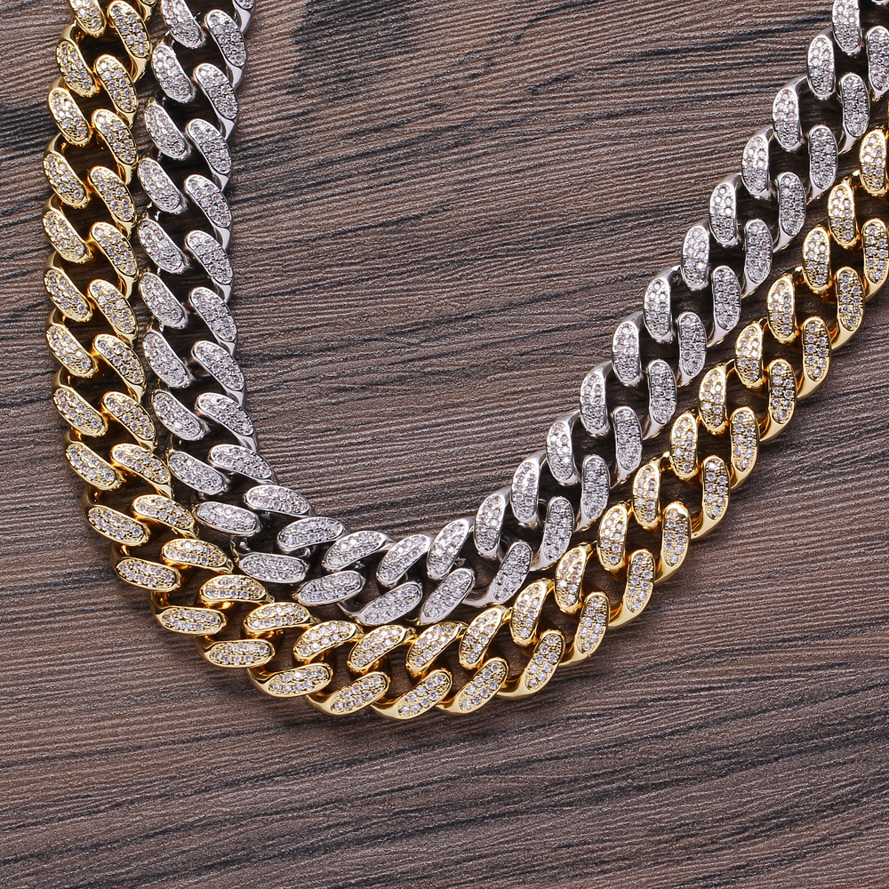 CN001 12 мм 16 дюймов 18 дюймов 20 дюймов 24 дюйма Iced out Bling Brass кубинская звеньевая цепь хип-хоп микро проложить CZ ожерелье ювелирные изделия