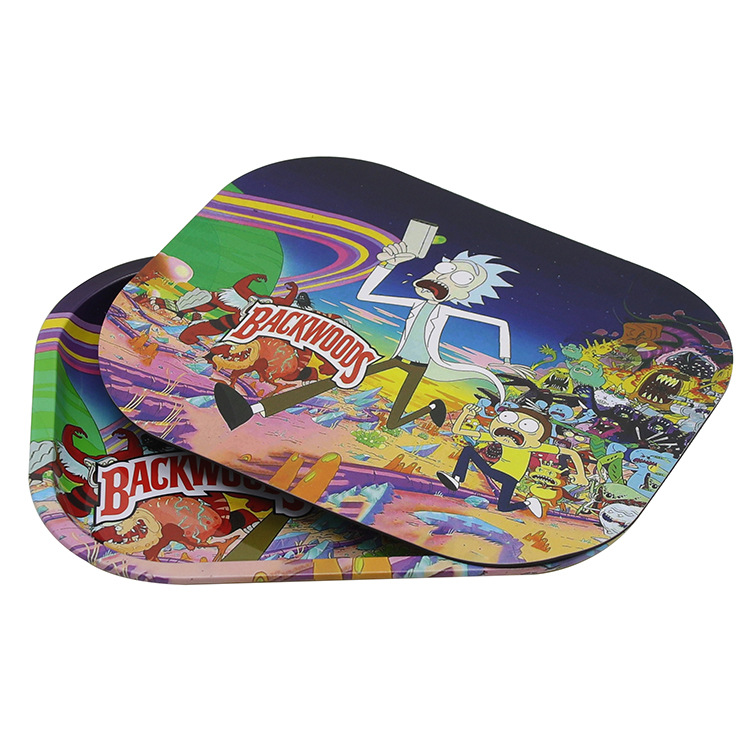 A 18*14cm Custom Logo Smoke Metal Herb Trays Plain Weed Cigarette Tray Custom Rolling Tray with Magnetic Cover/Lid