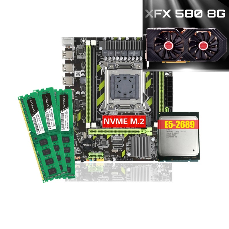 Материнская плата X79 combos с LGA2011, Xeon E5 2689, 16 ГБ оперативной памяти и графической картой Rx580 8 Гб