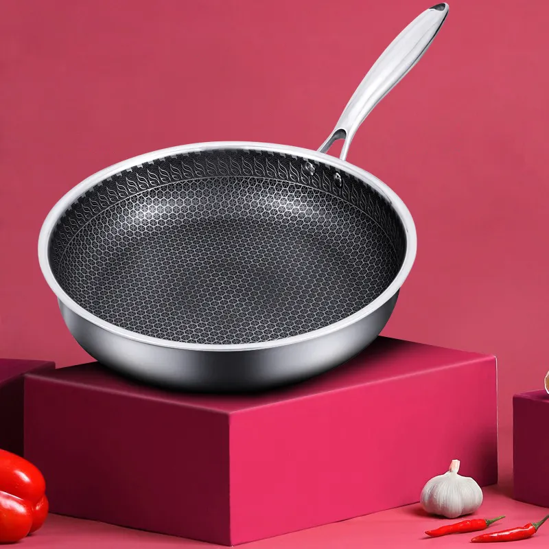 Lazada Hot Sale Kitchen Pots And Pans Honeycomb Stainless Steel Non Stick Egg Frying Wok Pan