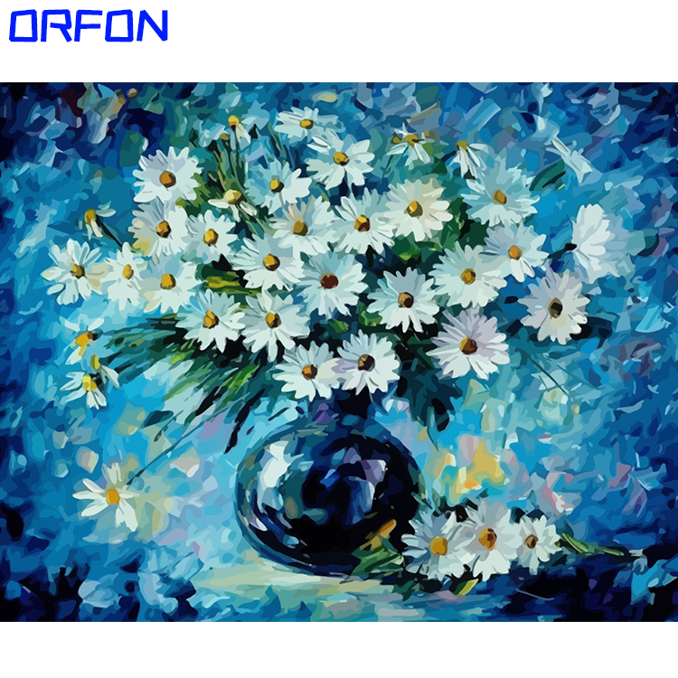 Orfon LY485 краска по номерам декоративная цветная живопись классический цветок синий Маргаритка холст Сделай Сам Рамка Картина маслом оптовая продажа