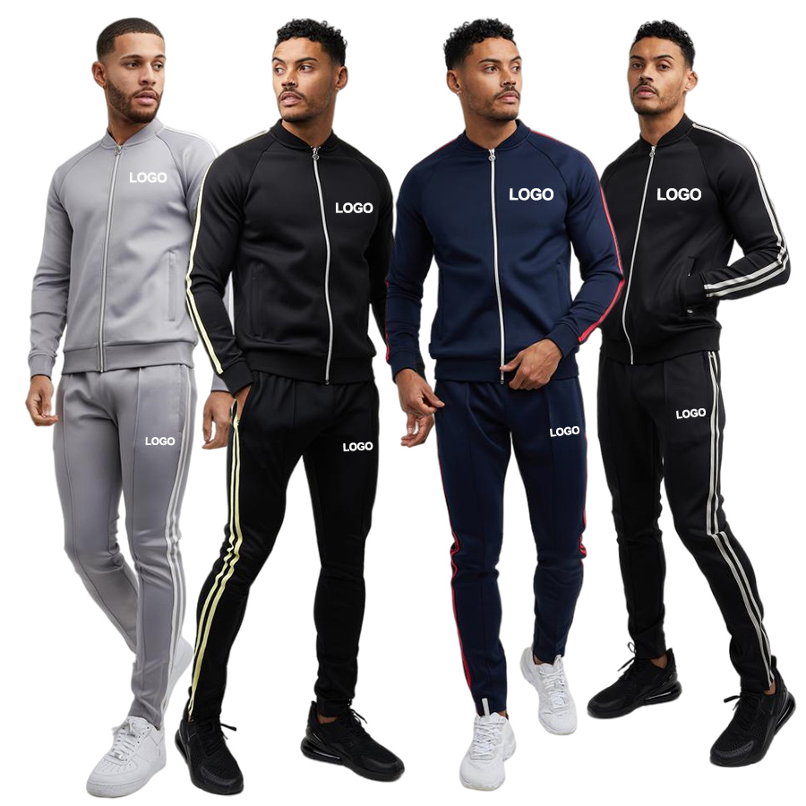 2021 high quality fashion custom printing logo plain sweatsuit slim fitted men zipper tracksuit jogging suit