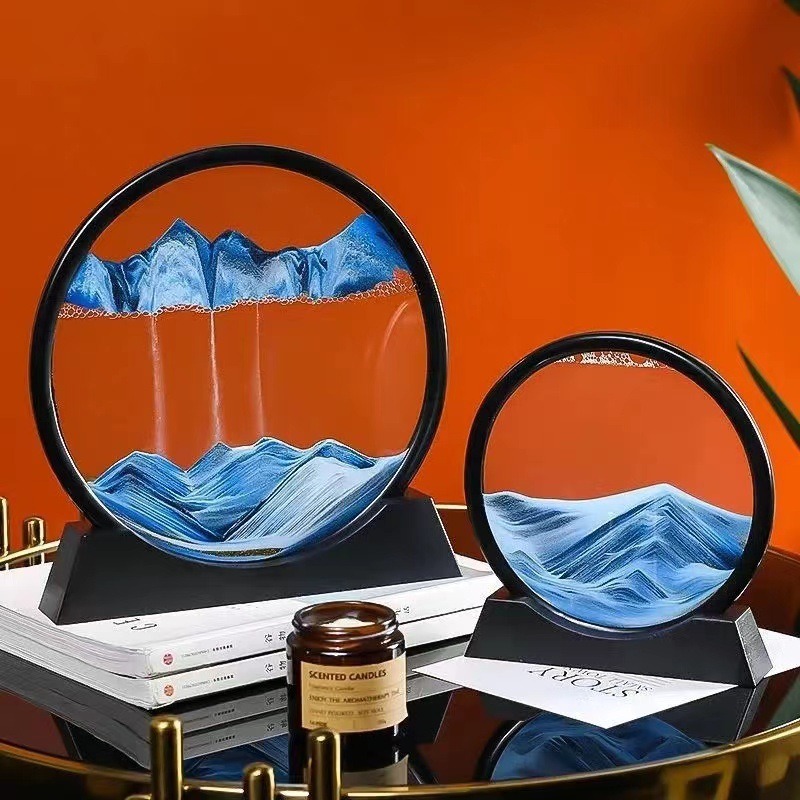 Движущиеся песочные картины, круглые 3d-песочные часы, глубоководный Пескоструйный пейзаж 7/12 дюймов для домашнего декора