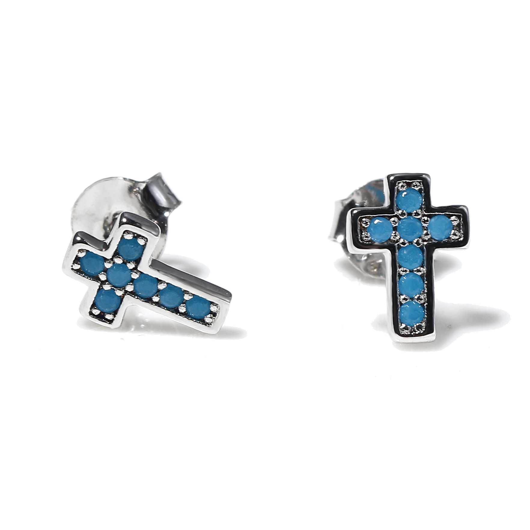 Wholesale 925 Sterling Silver Blue Cubic Zirconia Cross Stud Earrings for Women Men Diamond Stud Earrings