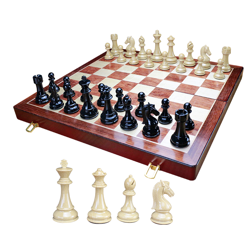 Chess Set with box - Folding Standard Travel Chess Board Game Handmade with Storage for Chess
