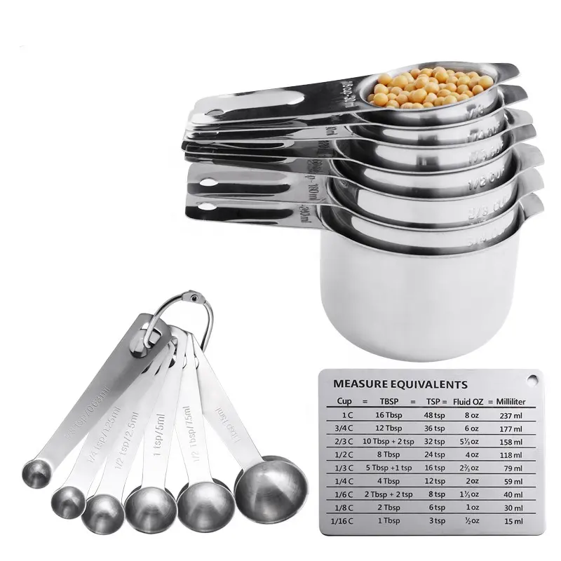 304 Stainless Steel Measuring Cups and Spoons Set Spoon Cups Set Suitable for Wet Dry Measuring Cooking Baking Tools
