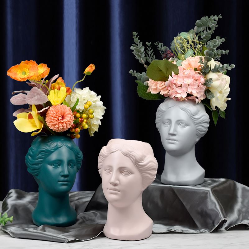 Nordic Minimalist Art Statue Venus Goddess Flowerpot Creative Venus Head Design Vase Funny White Ceramic Face Vases