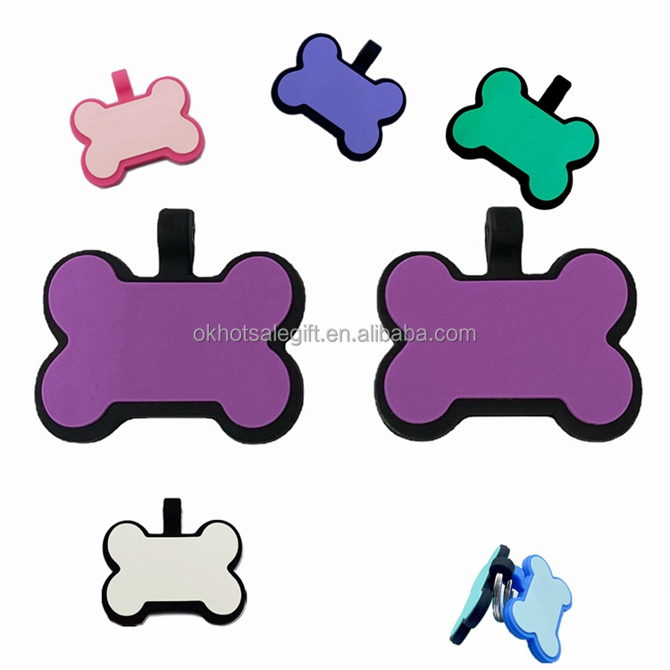 OKSILICONE-Silicone Dog Tags, Anti-потерянный Drawstring, Bone Shape, Pet ID, Name Tag, high Quality, Spot