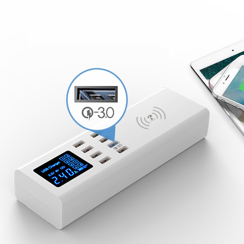 40 Вт 8 портов зарядная станция с QC3.0 и беспроводное зарядное устройство для мобильного телефона