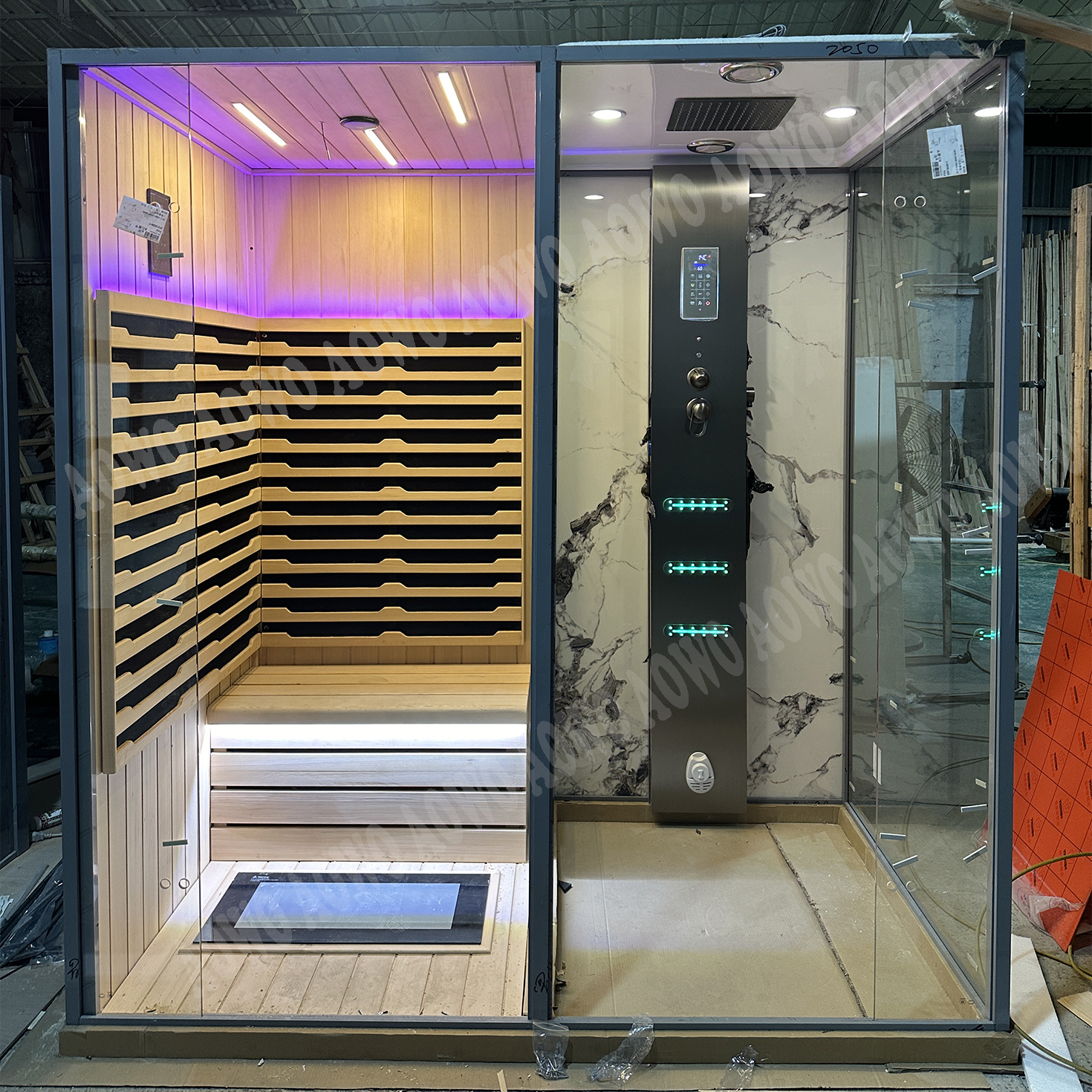walk in Turkish salt bath spa hamman shower massage music club sauna panoramica a legna esterno 8 10 persone outdoor sauna