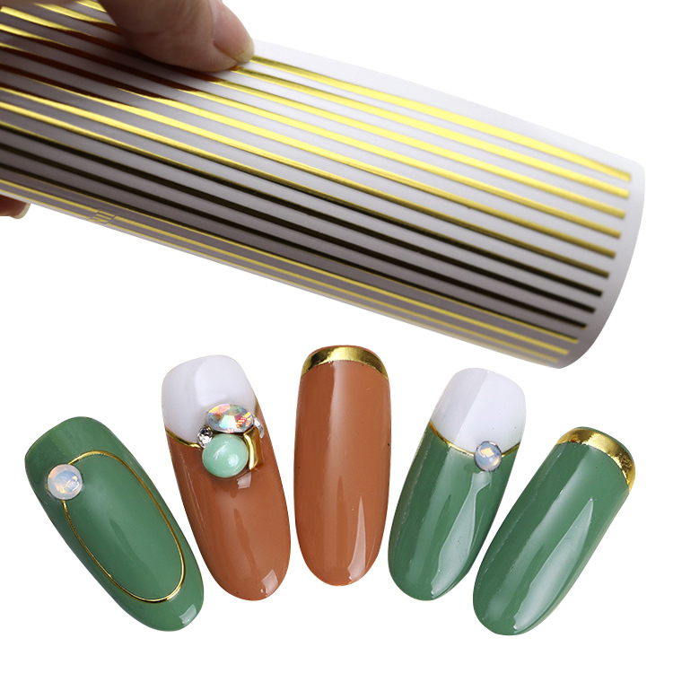 2021 Hot Selling gold and silver color Striped Tape Line 3D Nail Art Adhesive decals with 18 patterns