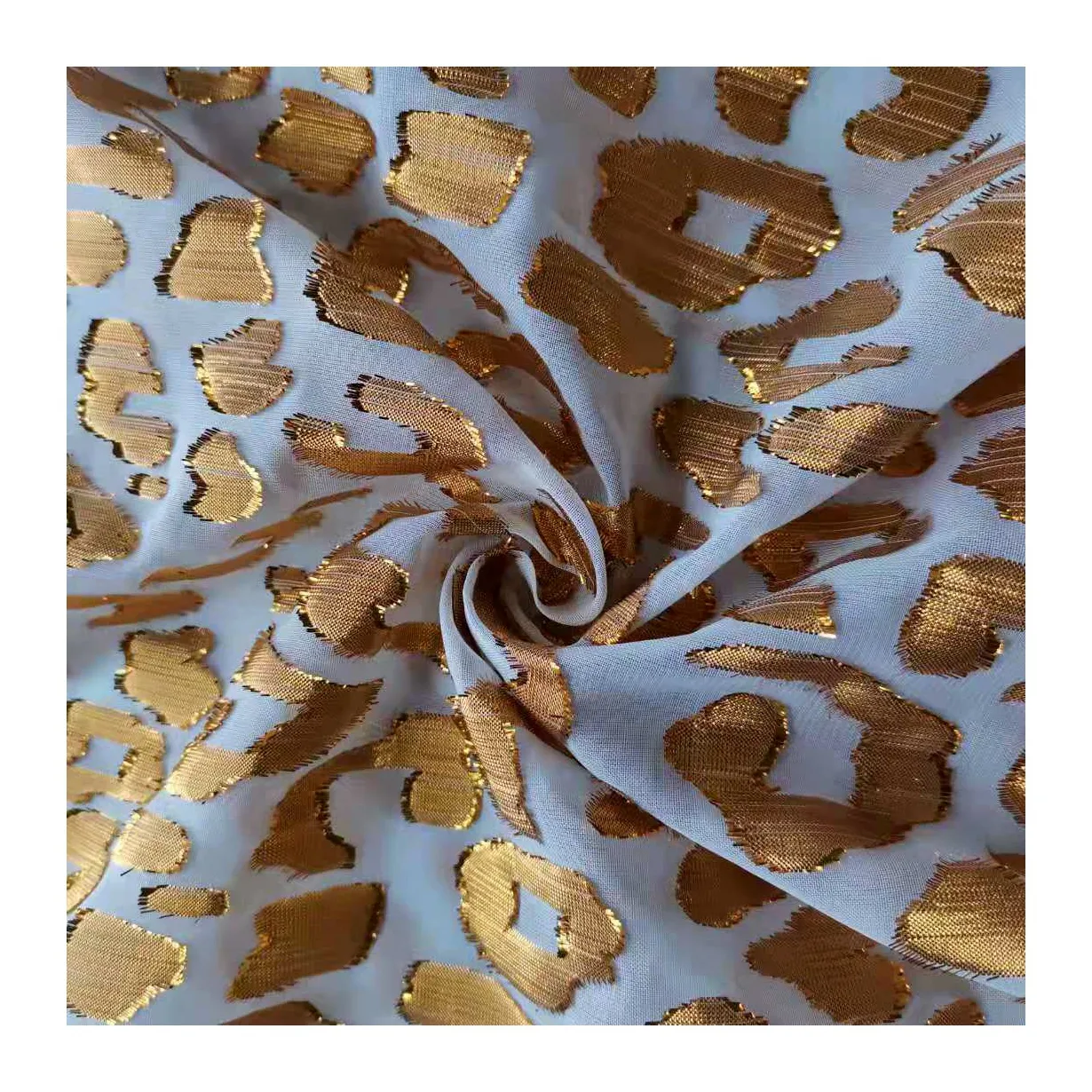 Jacquard Fabric Polyester Chiffon Voile Metallic Lurex Leopard Hot Selling Gold 100% Polyester Cutting Motif Fabric Woven Dyed