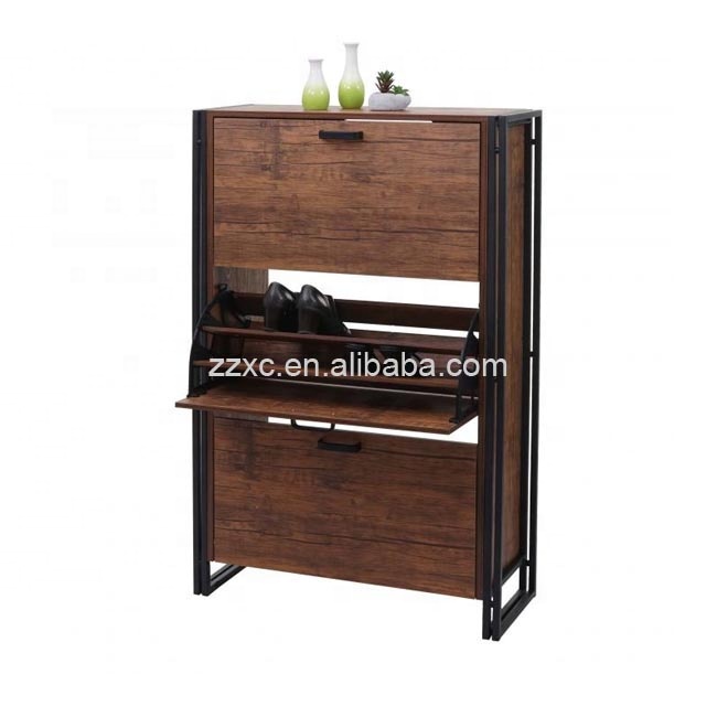 3-Tier Wooden Shoe Cabinet With Two Tubes Frame
