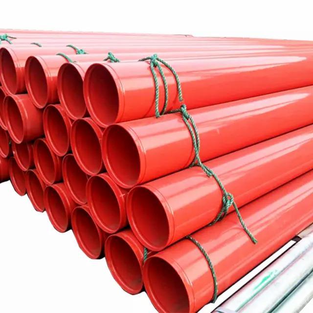 LEYON FM UL Fire Fighting Pipes Fire Protection System Carbon Steel ERW Grooved Pipe Fitting Red Epoxy Steel Pipe