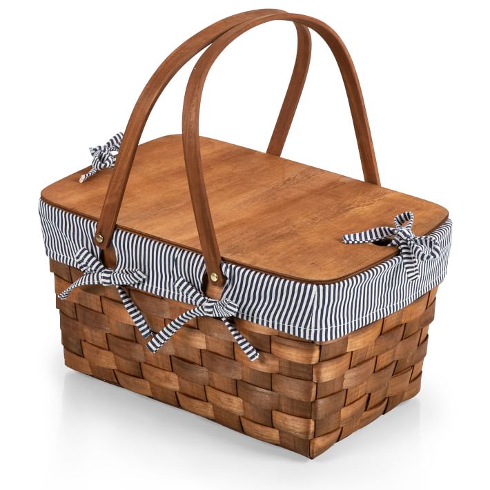 Деревянная корзина для пикника Linered Handweave с крышкой и складными ручками