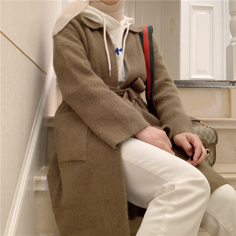 2021 High quality Wool coat abaya with belt Dubai Muslim fashionable winter coat Islamic winter coat abaya