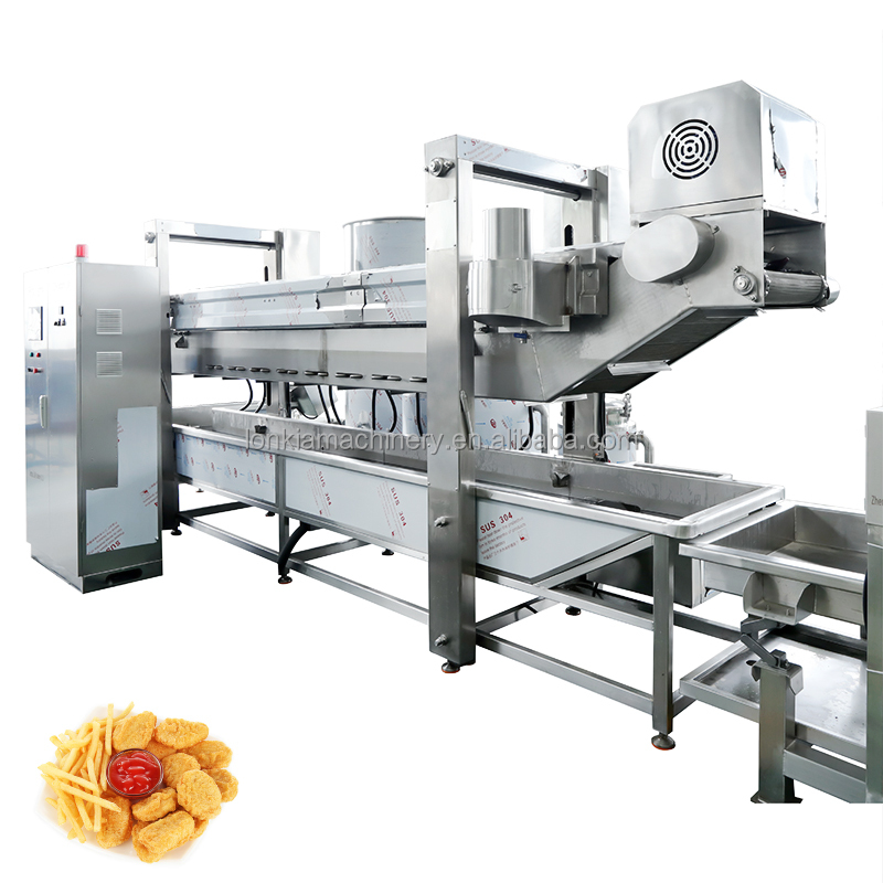 Lonkia Big Continuous Food Frying Meat Samosa Vegetables Eggplant Processing Line Automatic Deep Meat Nugget Frying Machine