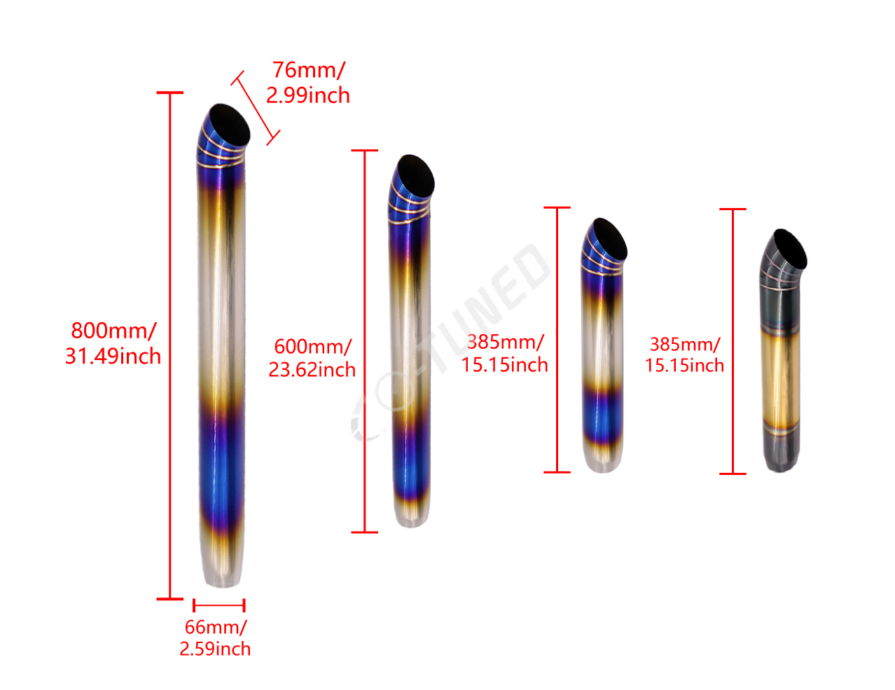 Universal Jdm Titanium Blue Pipe High Quality Polished Burnt Black Gold Muffler Pipe Hose 2.59inch Inlet