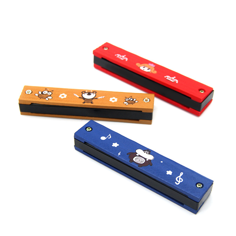 Toy Cartoon Wooden Children's Harmonica Science and Education Musical Instrument Toy Wooden Hamonica