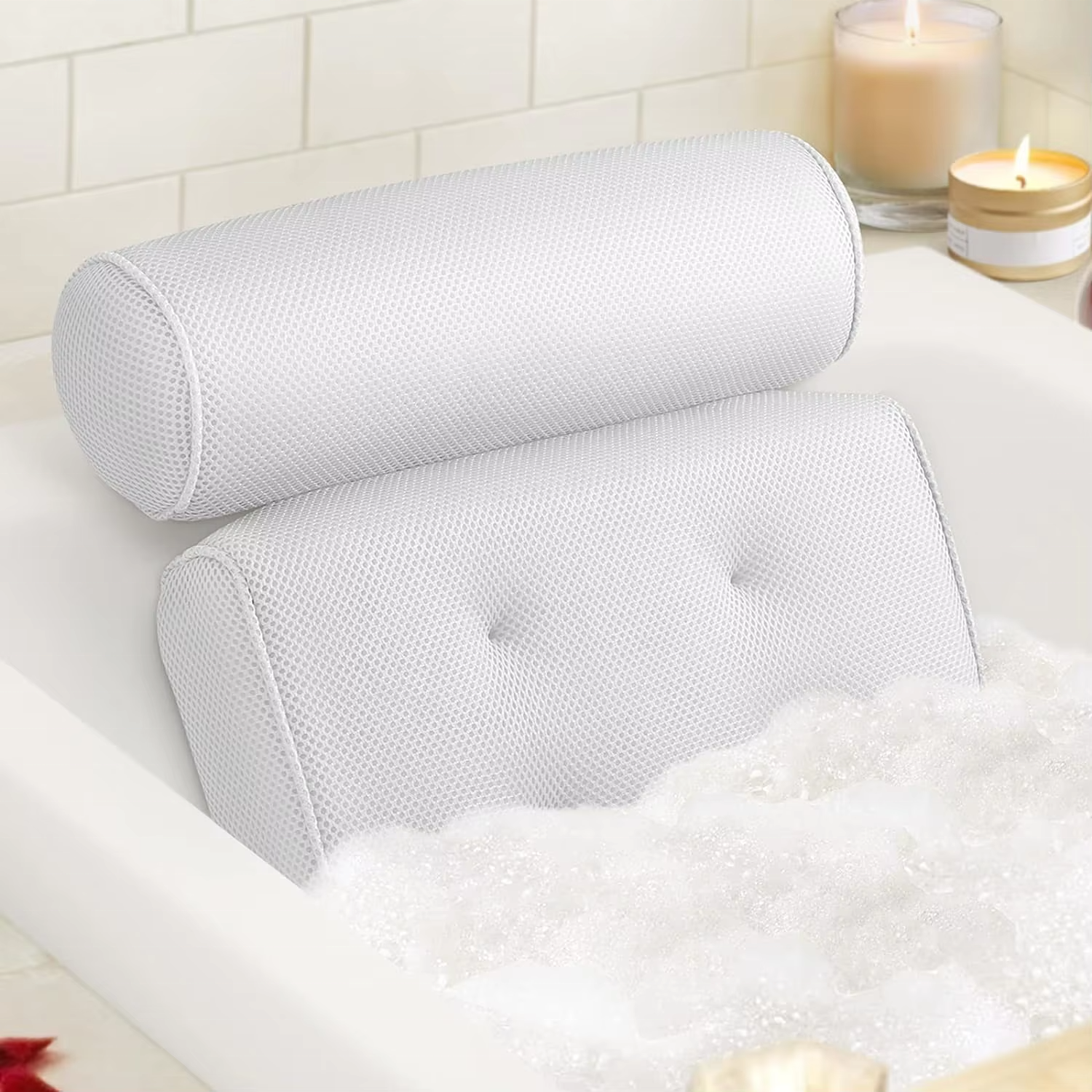JYM Spot Bath Pillow with Massage Feature Neck and Back of Head Support for Bath Tub for Nursing Hotels and Camping