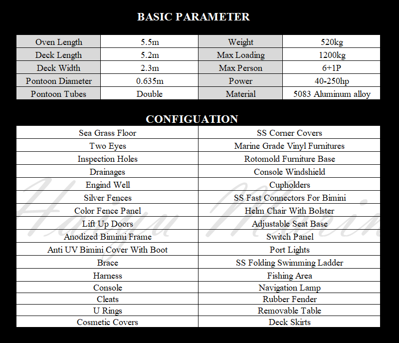 5.5m/19ft Aluminum alloy water party pontoon boat with bimini and sofa