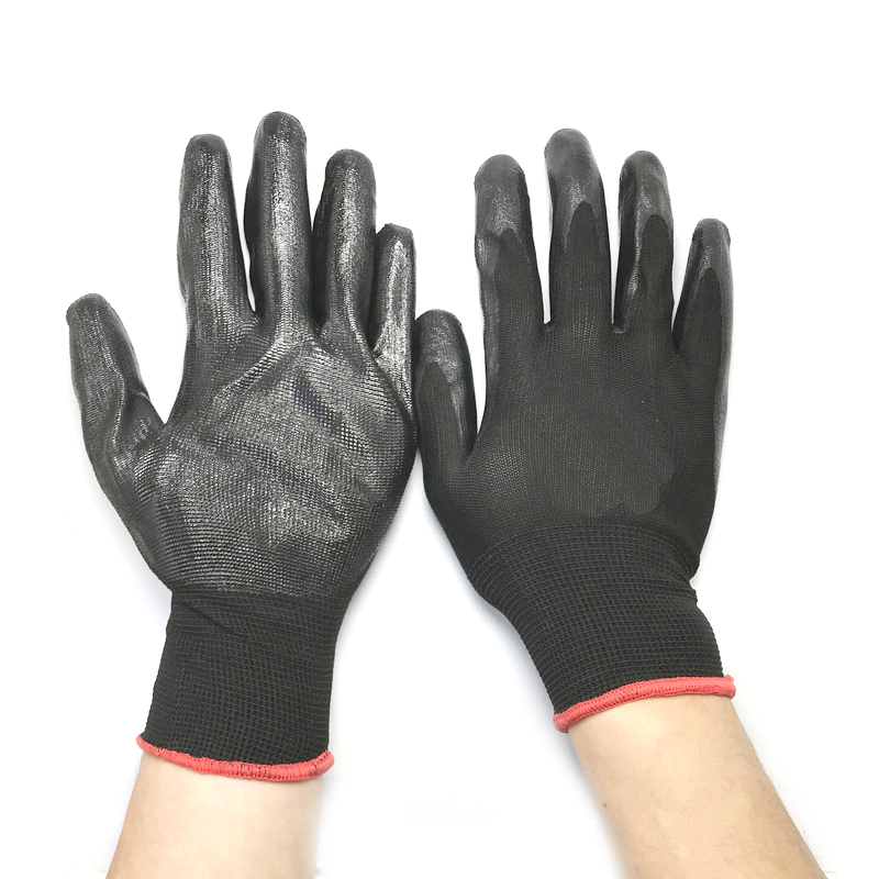 Men Working Construction Powder Free Black Gardening Guantes De Trabajo Latex and Nitrile Coated Nylon Work Safety Gloves