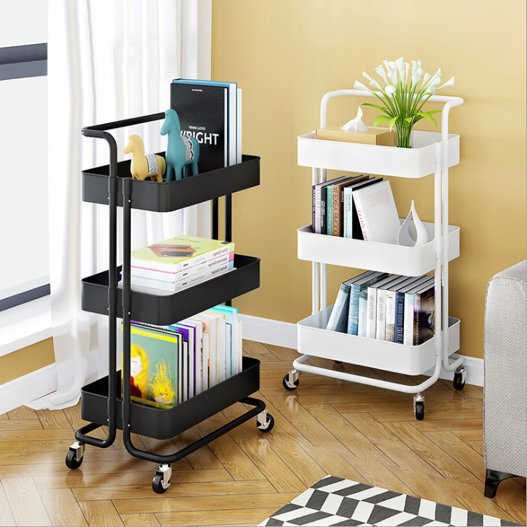 Practical 3 Layers Metal Color Storage Rack Hotel Room Service Trolley Household Bathroom Kitchen Trolley with Wheel