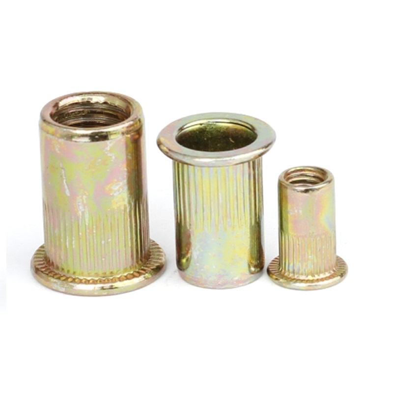 Zinc plated carbon steel flat head rivetnut blind rivet nuts threaded insert set with Knurled