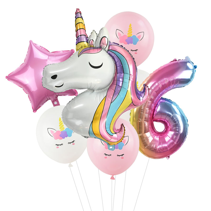 7Pcs Радуга Единорог шар Globos номер декорации ко дню рождения Детская Единорог вечерние свадебные воздушные шары