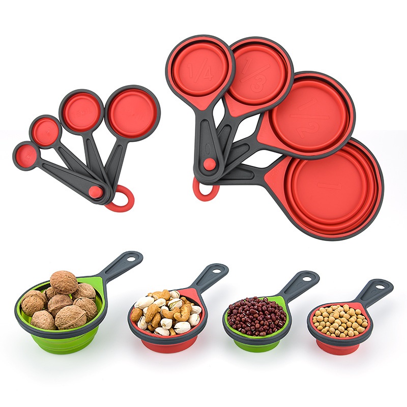 Folded silicone measuring cup measuring spoon 4 pieces Baking Cups set Flour Scoop