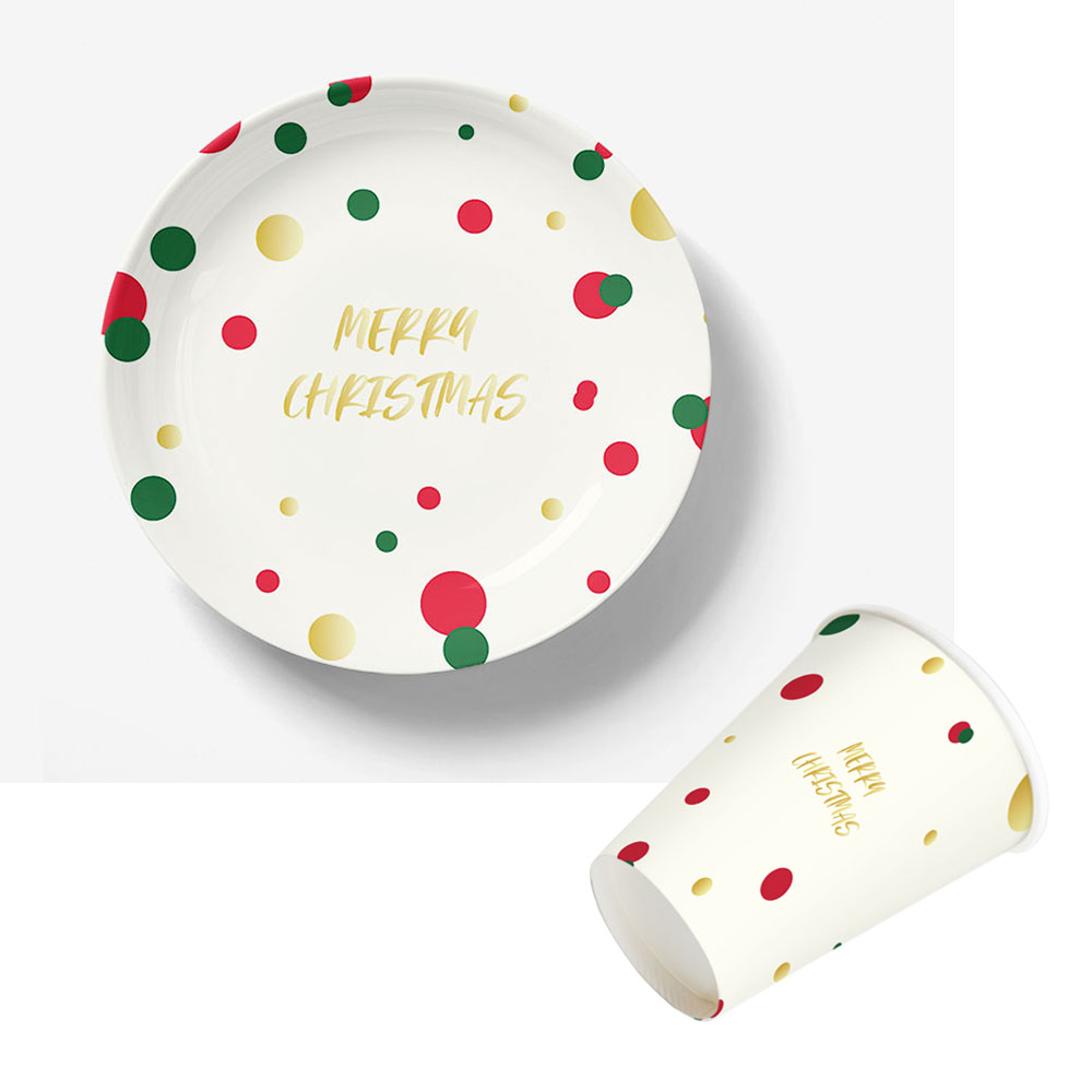 Green Red Gold Dot Party Disposable Tableware Christmas DIsposable Paper Plates Cups Dinnerware Set For Xmas Party Supplies