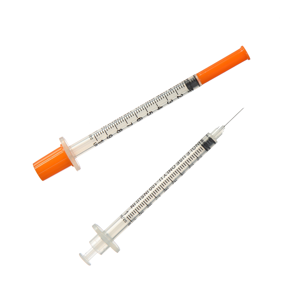 Disposable Orange Cap 1ml Insulin Injection Syringe With Needle